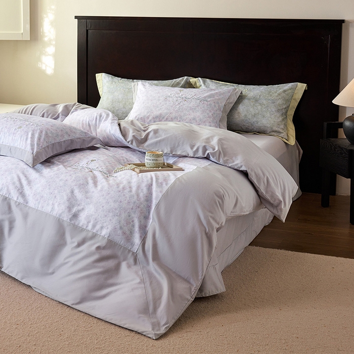 91家纺网 家纺一手货源 找家纺 迷尚家居 2025新款天丝棉磨毛工艺款四件套 花影紫