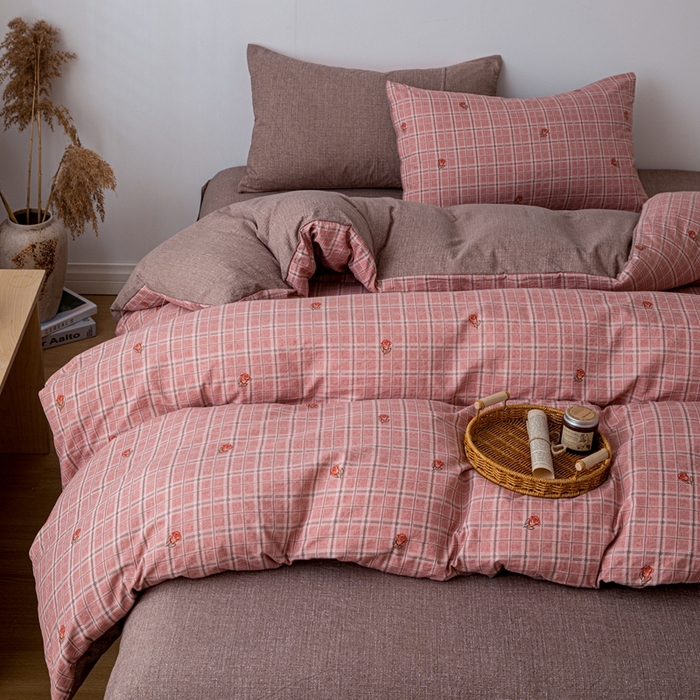 91家纺网 家纺一手货源 找家纺 芯贝儿 2025秋冬新品加厚原麻复古风亚麻皱皱双层纱水洗m四件套 秋恋--红