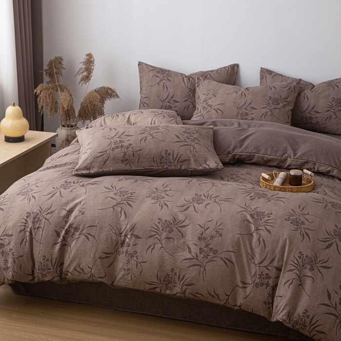 91家纺网 家纺一手货源 找家纺 芯贝儿 2025秋冬新品加厚原麻复古风亚麻皱皱双层纱水洗m四件套 玉茗