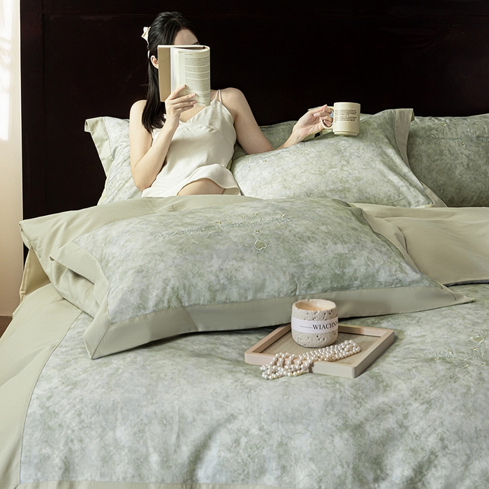 91家纺网 家纺一手货源 找家纺 迷尚家居 2025新款天丝棉磨毛工艺款四件套 森野绿