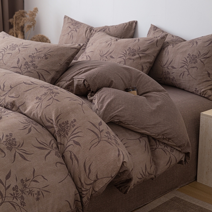 91家纺网 家纺一手货源 找家纺 芯贝儿 2025秋冬新品加厚原麻复古风亚麻皱皱双层纱水洗m四件套 玉茗