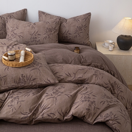 芯贝儿 2025秋冬新品加厚原麻复古风亚麻皱皱双层纱水洗m四件套 玉茗