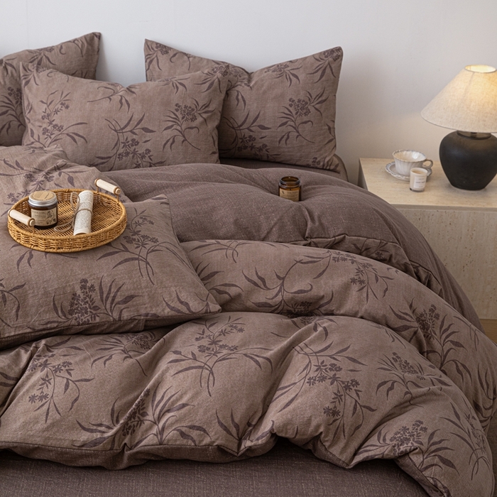 91家纺网 家纺一手货源 找家纺 芯贝儿 2025秋冬新品加厚原麻复古风亚麻皱皱双层纱水洗m四件套 玉茗