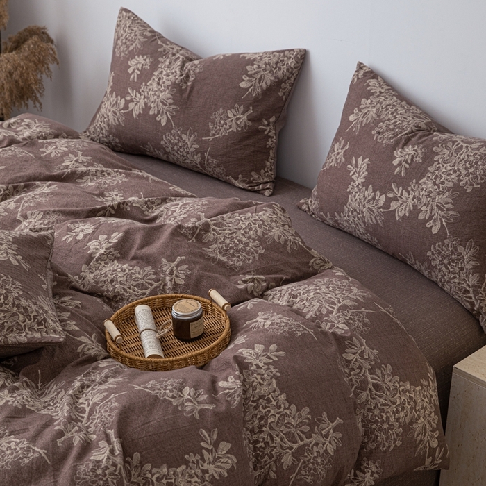 91家纺网 家纺一手货源 找家纺 芯贝儿 2025秋冬新品加厚原麻复古风亚麻皱皱双层纱水洗m四件套 锦瑟