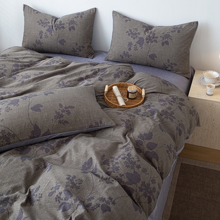 91家纺网 家纺一手货源 找家纺 芯贝儿 2025秋冬新品加厚原麻复古风亚麻皱皱双层纱水洗m四件套 颂青时