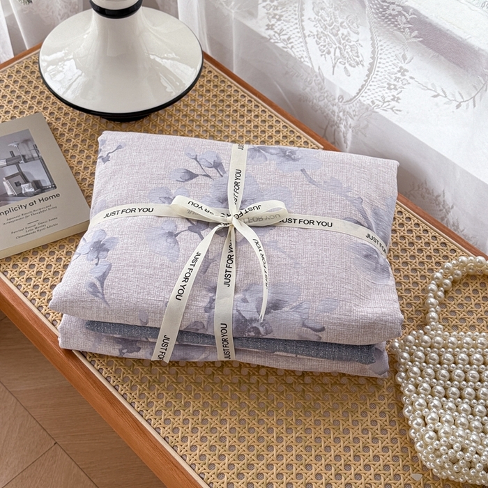 91家纺网 家纺一手货源 找家纺 芯贝儿 2025秋冬新品加厚原麻复古风亚麻皱皱双层纱水洗m四件套 慕雪--灰