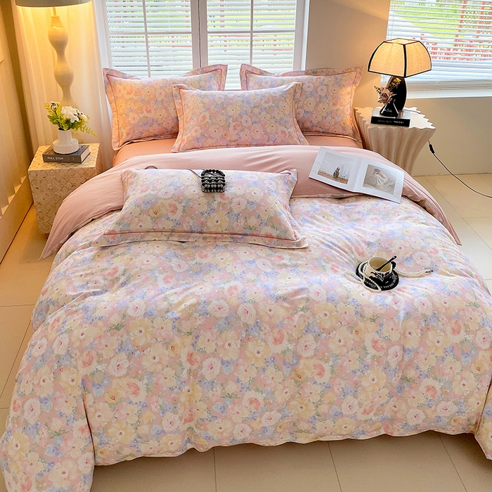 91家纺网 家纺一手货源 找家纺 威布斯 2025新疆棉全棉生态加厚磨毛四件套仙女星尘-粉