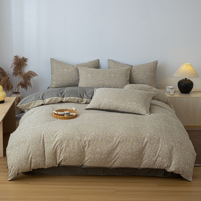 91家纺网 家纺一手货源 找家纺 芯贝儿 2025秋冬新品加厚原麻复古风亚麻皱皱双层纱水洗m四件套 古奈--绿