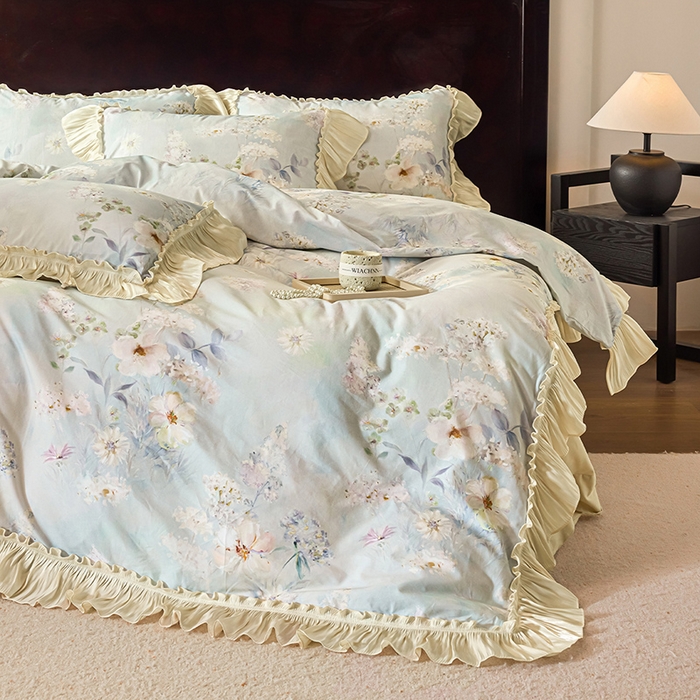 91家纺网 家纺一手货源 找家纺 迷尚家居 2025新款全棉60支磨毛花边款四件套 蜜糖花园