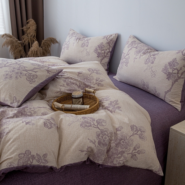 91家纺网 家纺一手货源 找家纺 芯贝儿 2025秋冬新品加厚原麻复古风亚麻皱皱双层纱水洗m四件套 砚秋