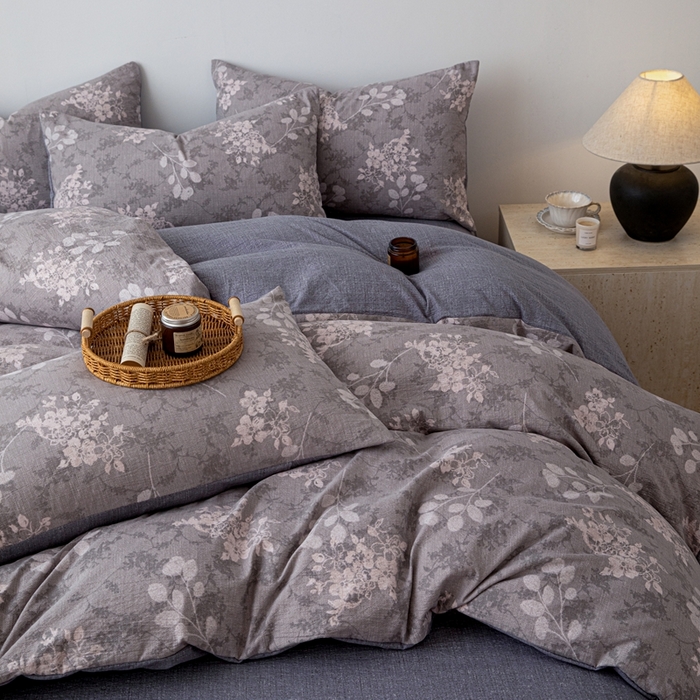 91家纺网 家纺一手货源 找家纺 芯贝儿 2025秋冬新品加厚原麻复古风亚麻皱皱双层纱水洗m四件套 可颂--灰