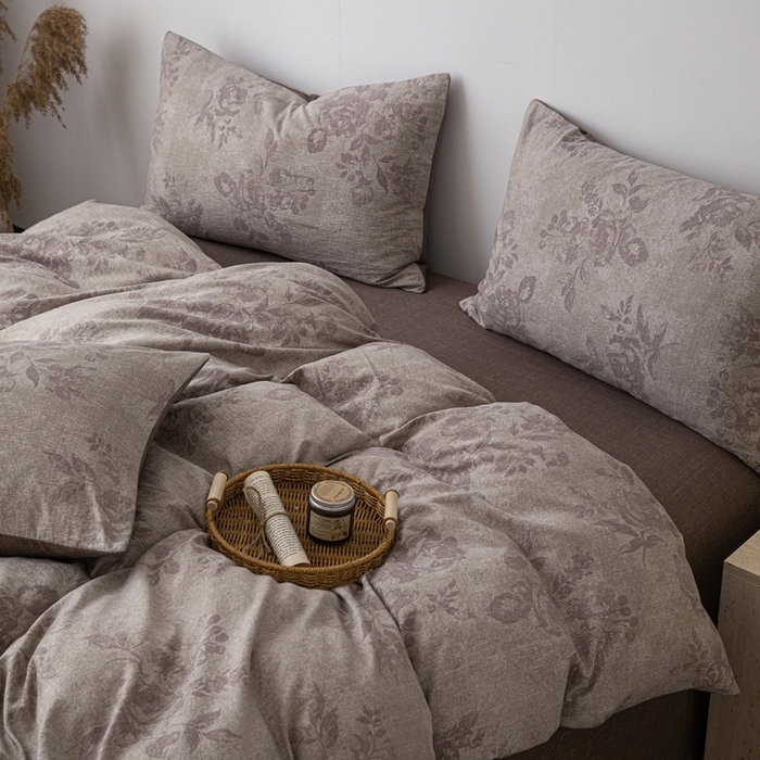 91家纺网 家纺一手货源 找家纺 芯贝儿 2025秋冬新品加厚原麻复古风亚麻皱皱双层纱水洗m四件套 风木槿-咖