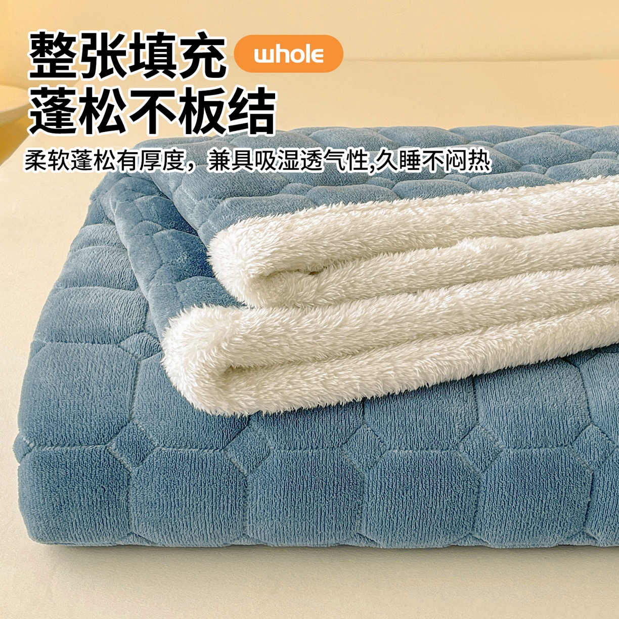 91家纺网 家纺一手货源 找家纺 雯豆家纺 2025冬季新款纯色宿舍牛奶绒夹棉床垫床护垫素色保护套牛奶绒床褥-碧海蓝