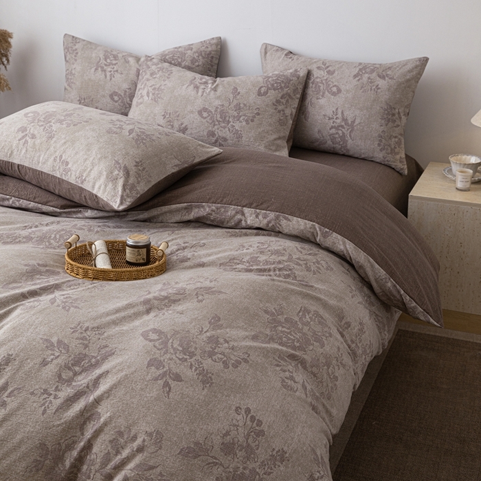 91家纺网 家纺一手货源 找家纺 芯贝儿 2025秋冬新品加厚原麻复古风亚麻皱皱双层纱水洗m四件套 风木槿-咖