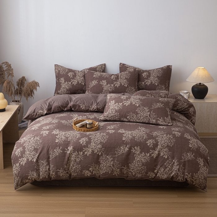 91家纺网 家纺一手货源 找家纺 芯贝儿 2025秋冬新品加厚原麻复古风亚麻皱皱双层纱水洗m四件套 锦瑟