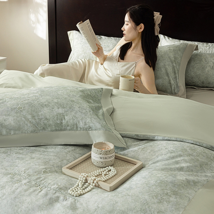 91家纺网 家纺一手货源 找家纺 迷尚家居 2025新款天丝棉磨毛工艺款四件套 森野绿