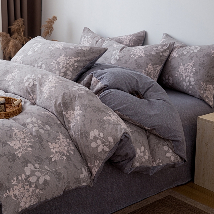 91家纺网 家纺一手货源 找家纺 芯贝儿 2025秋冬新品加厚原麻复古风亚麻皱皱双层纱水洗m四件套 可颂--灰