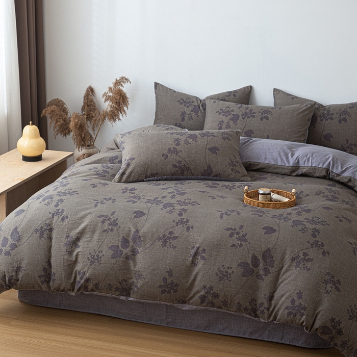 91家纺网 家纺一手货源 找家纺 芯贝儿 2025秋冬新品加厚原麻复古风亚麻皱皱双层纱水洗m四件套 颂青时