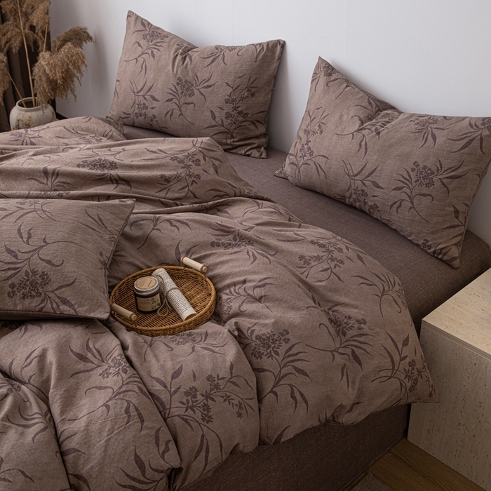 91家纺网 家纺一手货源 找家纺 芯贝儿 2025秋冬新品加厚原麻复古风亚麻皱皱双层纱水洗m四件套 玉茗