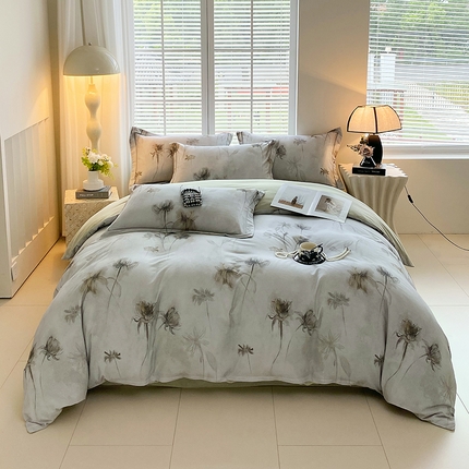 威布斯 2025新疆棉全棉生态加厚磨毛四件套嬉秋集-灰