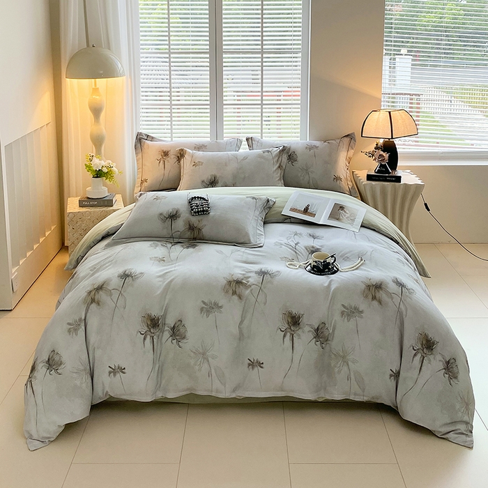 91家纺网 家纺一手货源 找家纺 威布斯 2025新疆棉全棉生态加厚磨毛四件套嬉秋集-灰