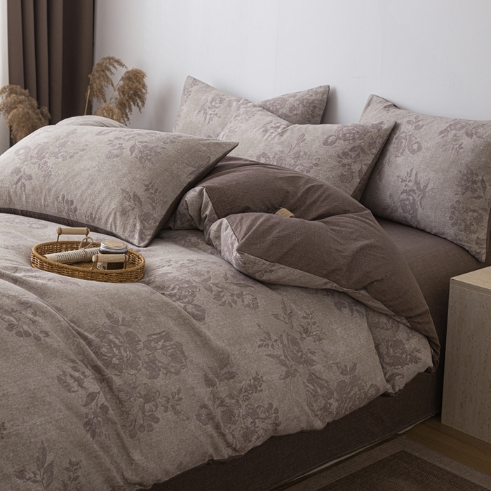 91家纺网 家纺一手货源 找家纺 芯贝儿 2025秋冬新品加厚原麻复古风亚麻皱皱双层纱水洗m四件套 风木槿-咖