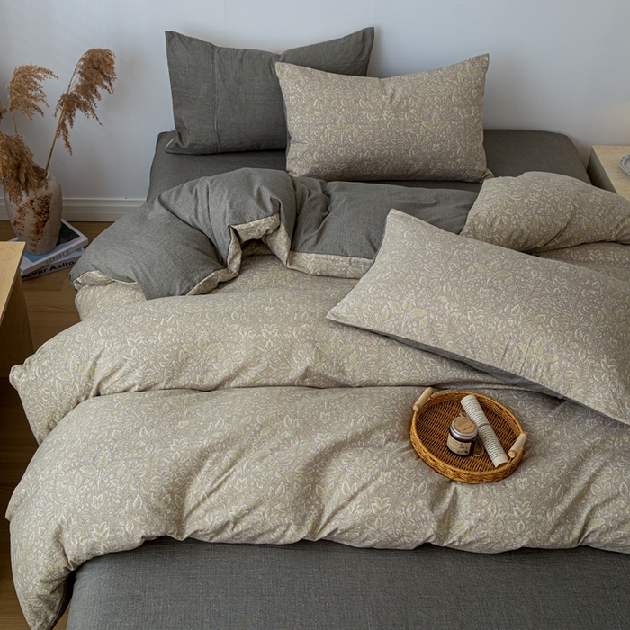 91家纺网 家纺一手货源 找家纺 芯贝儿 2025秋冬新品加厚原麻复古风亚麻皱皱双层纱水洗m四件套 古奈--绿