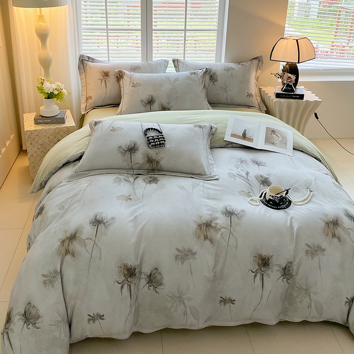 91家纺网 家纺一手货源 找家纺 威布斯 2025新疆棉全棉生态加厚磨毛四件套嬉秋集-灰