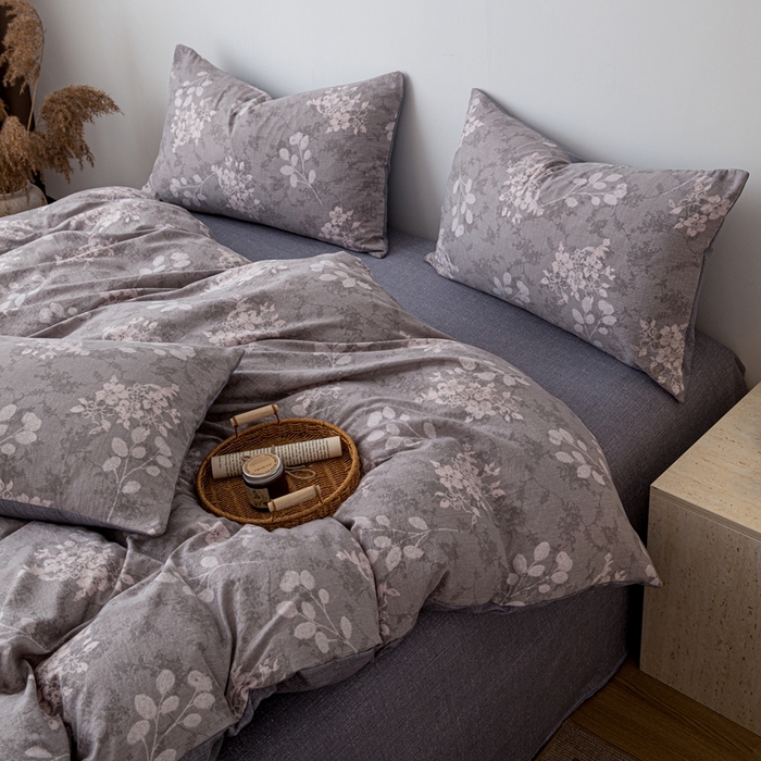 91家纺网 家纺一手货源 找家纺 芯贝儿 2025秋冬新品加厚原麻复古风亚麻皱皱双层纱水洗m四件套 可颂--灰