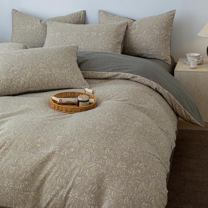 91家纺网 家纺一手货源 找家纺 芯贝儿 2025秋冬新品加厚原麻复古风亚麻皱皱双层纱水洗m四件套 古奈--绿