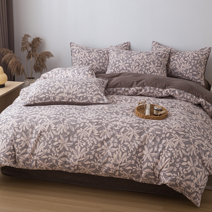 91家纺网 家纺一手货源 找家纺 芯贝儿 2025秋冬新品加厚原麻复古风亚麻皱皱双层纱水洗m四件套 苍梧