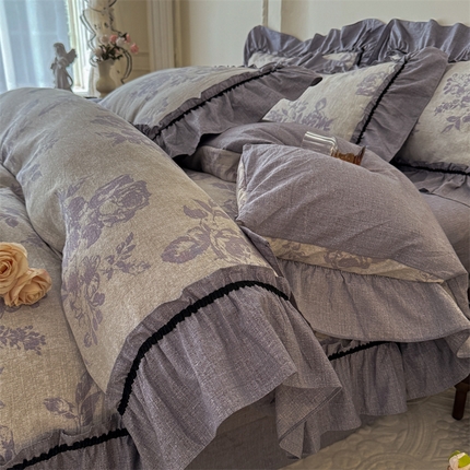 91家纺网 家纺一手货源 找家纺 （总）优贝家纺 2025秋冬新款复古风高端提花水洗亚麻原麻棉麻四件套