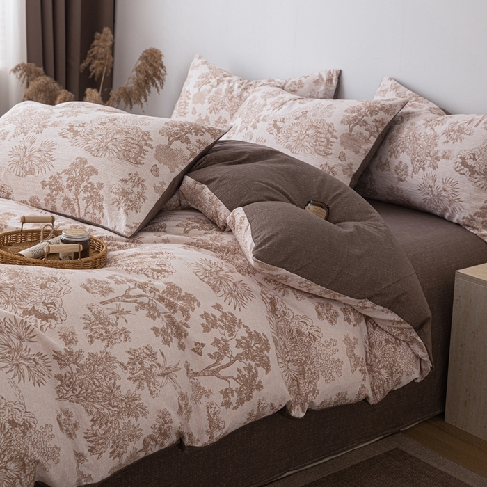 91家纺网 家纺一手货源 找家纺 芯贝儿 2025秋冬新品加厚原麻复古风亚麻皱皱双层纱水洗m四件套 迪奥咖