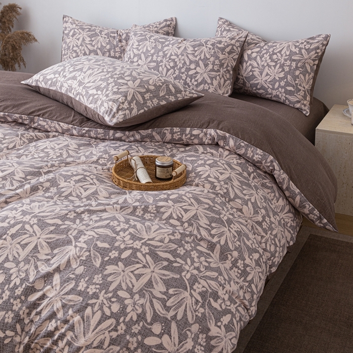 91家纺网 家纺一手货源 找家纺 芯贝儿 2025秋冬新品加厚原麻复古风亚麻皱皱双层纱水洗m四件套 苍梧