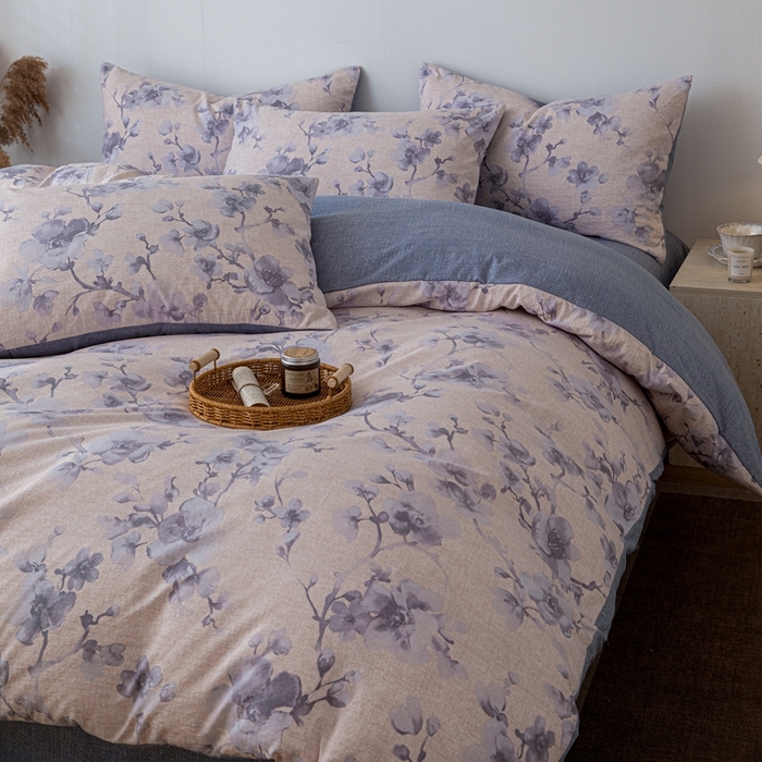 91家纺网 家纺一手货源 找家纺 芯贝儿 2025秋冬新品加厚原麻复古风亚麻皱皱双层纱水洗m四件套 慕雪--灰