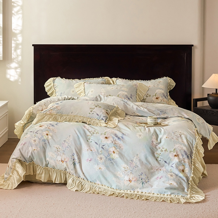 91家纺网 家纺一手货源 找家纺 迷尚家居 2025新款全棉60支磨毛花边款四件套 蜜糖花园