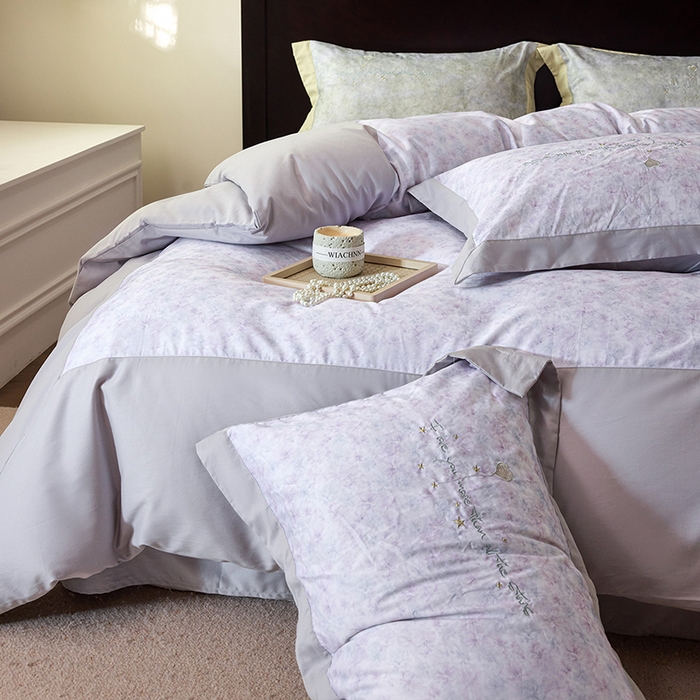 91家纺网 家纺一手货源 找家纺 迷尚家居 2025新款天丝棉磨毛工艺款四件套 花影紫