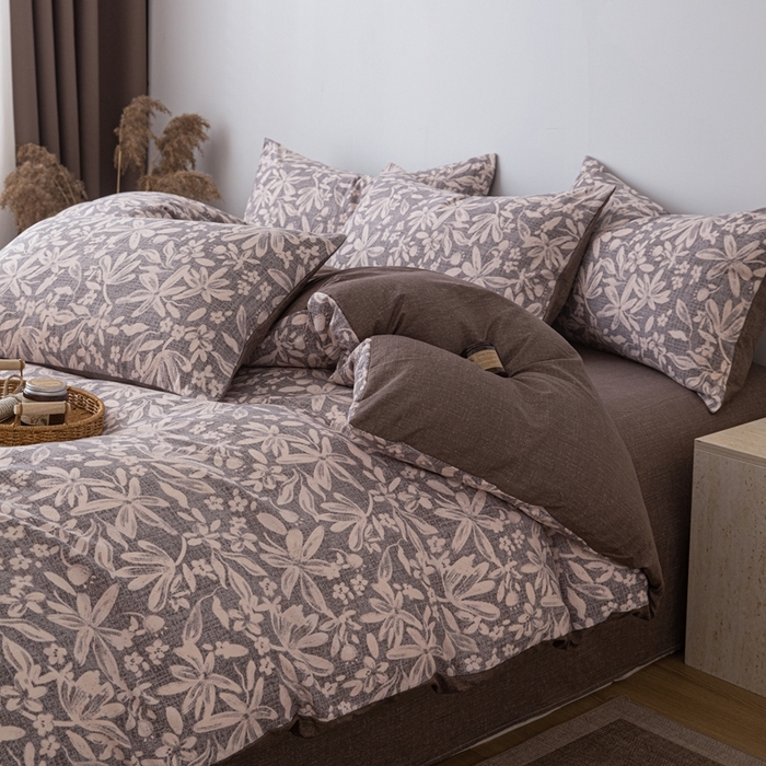 91家纺网 家纺一手货源 找家纺 芯贝儿 2025秋冬新品加厚原麻复古风亚麻皱皱双层纱水洗m四件套 苍梧