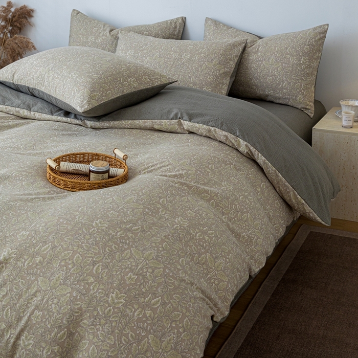 91家纺网 家纺一手货源 找家纺 芯贝儿 2025秋冬新品加厚原麻复古风亚麻皱皱双层纱水洗m四件套 古奈--绿