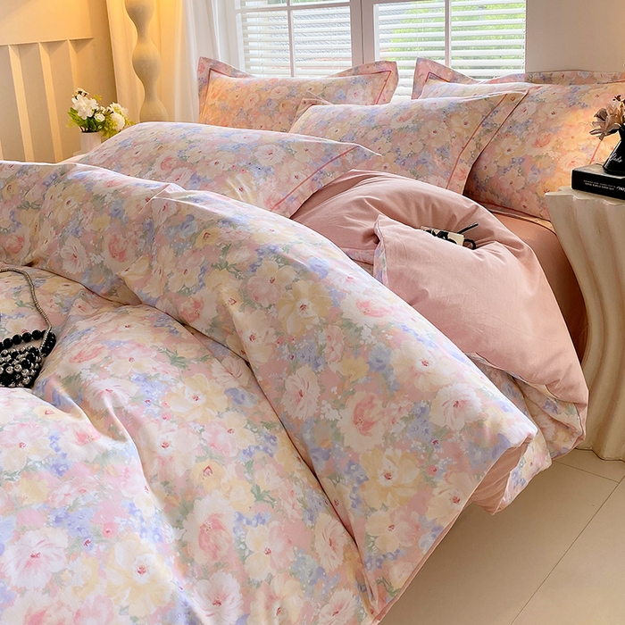 91家纺网 家纺一手货源 找家纺 威布斯 2025新疆棉全棉生态加厚磨毛四件套仙女星尘-粉