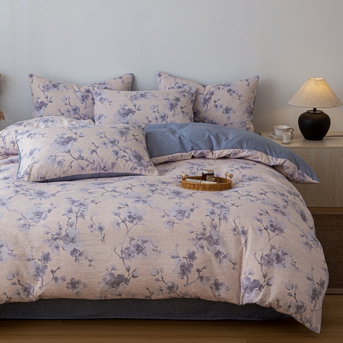 91家纺网 家纺一手货源 找家纺 芯贝儿 2025秋冬新品加厚原麻复古风亚麻皱皱双层纱水洗m四件套 慕雪--灰