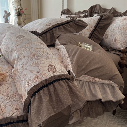 91家纺网 家纺一手货源 找家纺 （总）优贝家纺 2025秋冬新款复古风高端提花水洗亚麻原麻棉麻四件套