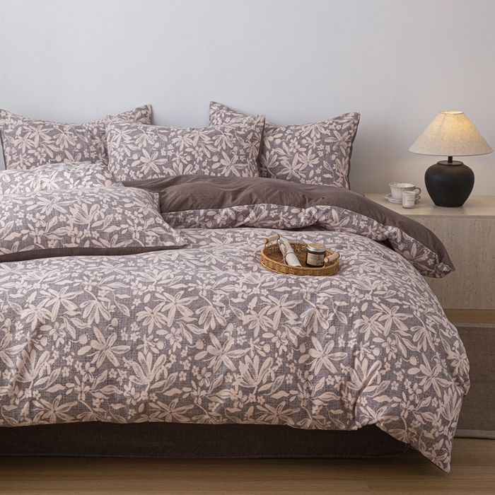 91家纺网 家纺一手货源 找家纺 芯贝儿 2025秋冬新品加厚原麻复古风亚麻皱皱双层纱水洗m四件套 苍梧