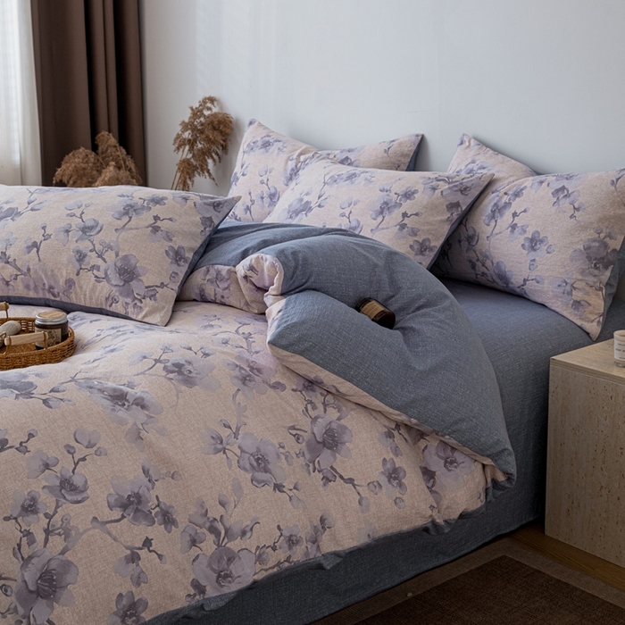 91家纺网 家纺一手货源 找家纺 芯贝儿 2025秋冬新品加厚原麻复古风亚麻皱皱双层纱水洗m四件套 慕雪--灰