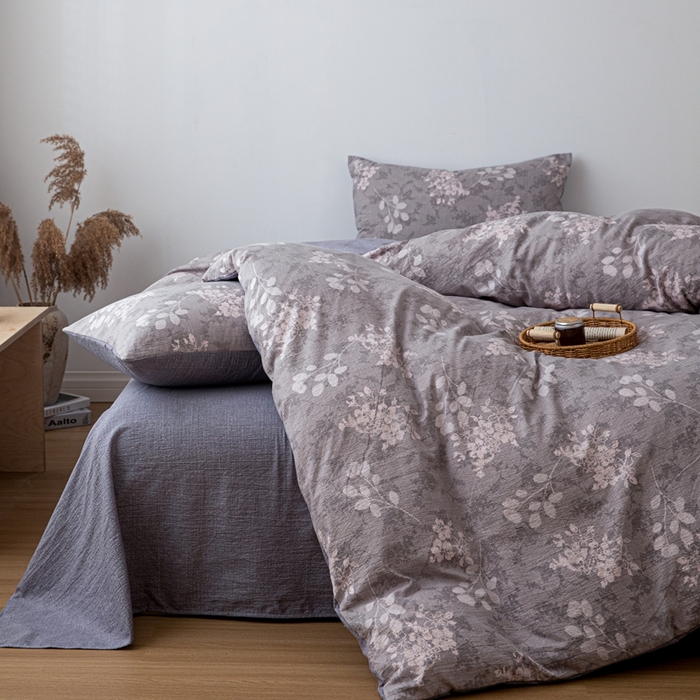 91家纺网 家纺一手货源 找家纺 芯贝儿 2025秋冬新品加厚原麻复古风亚麻皱皱双层纱水洗m四件套 可颂--灰