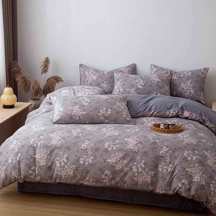 91家纺网 家纺一手货源 找家纺 芯贝儿 2025秋冬新品加厚原麻复古风亚麻皱皱双层纱水洗m四件套 可颂--灰