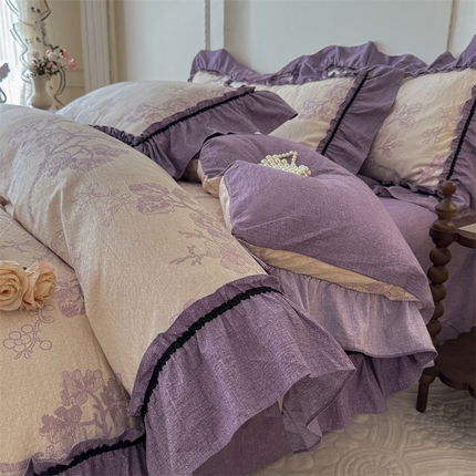 91家纺网 家纺一手货源 找家纺 （总）优贝家纺 2025秋冬新款复古风高端提花水洗亚麻原麻棉麻四件套