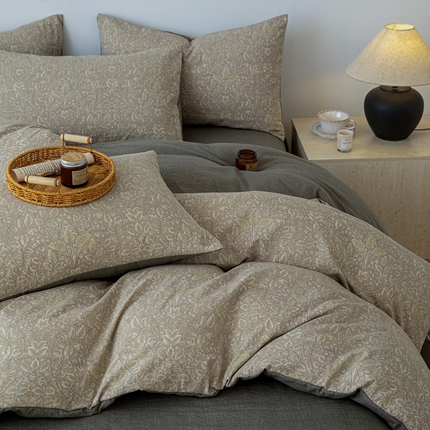 芯贝儿 2025秋冬新品加厚原麻复古风亚麻皱皱双层纱水洗m四件套 古奈--绿