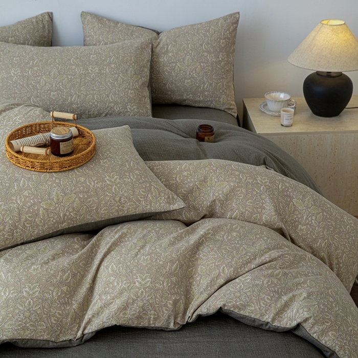 91家纺网 家纺一手货源 找家纺 芯贝儿 2025秋冬新品加厚原麻复古风亚麻皱皱双层纱水洗m四件套 古奈--绿