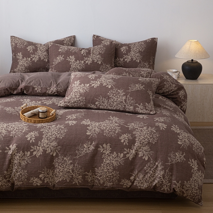 91家纺网 家纺一手货源 找家纺 芯贝儿 2025秋冬新品加厚原麻复古风亚麻皱皱双层纱水洗m四件套 锦瑟